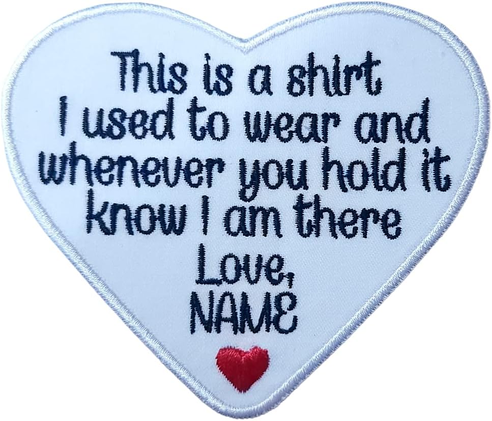 Mixed Media - Memory Patch This is a shirt I used to wear CUSTOM Heart Iron on or Sew On Memorial Patch #2 White Border Heart