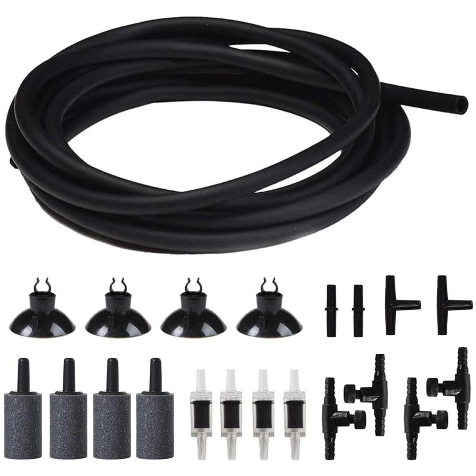QIODAZOO Aquarium Air Pump Accessories, 21 PCS Pump Kit 16.4 ft Airline Tubing, 4 Air Stone, 4 Check Valves, 4 Control Valves, 4 Suction Cups, 2 “I” Connectors, 2 “T” Connectors