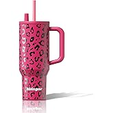 Sidagar 40 oz Stainless Steel Tumbler with Handle, Insulated Coffee Travel Mug, Resuable Spill Proof Water Bottle for Women, Leopard Print