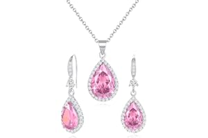 Sumonyo Women Jewelry Set Silver/Gold Plated Teardrop Pendant Necklace Dangle Drop Earrings Dangling Sets Birthstone Crystals Rhinestone,Birthday Anniversary Wedding Mother’s Day Gifts for Women