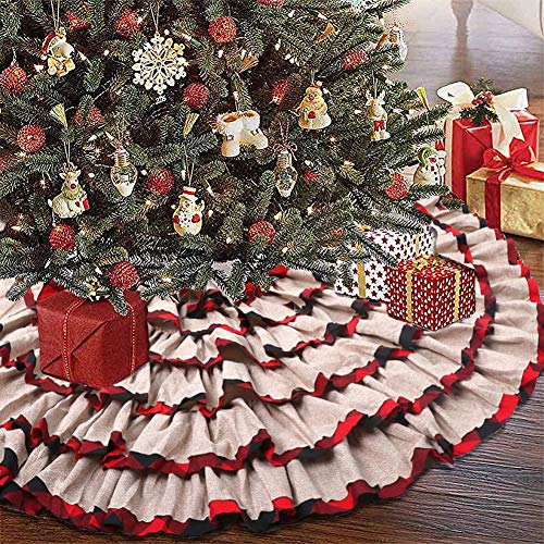 Home & Kitchen Onene Black and White Buffalo Plaid Check Christmas Tree Skirt 48 inches Country