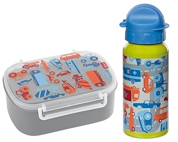 Sigikid Brotdose und Trinkflasche Traffic Fahrzeuge Auto Geschenkset für Kindergartenkinder oder ABC Schützen