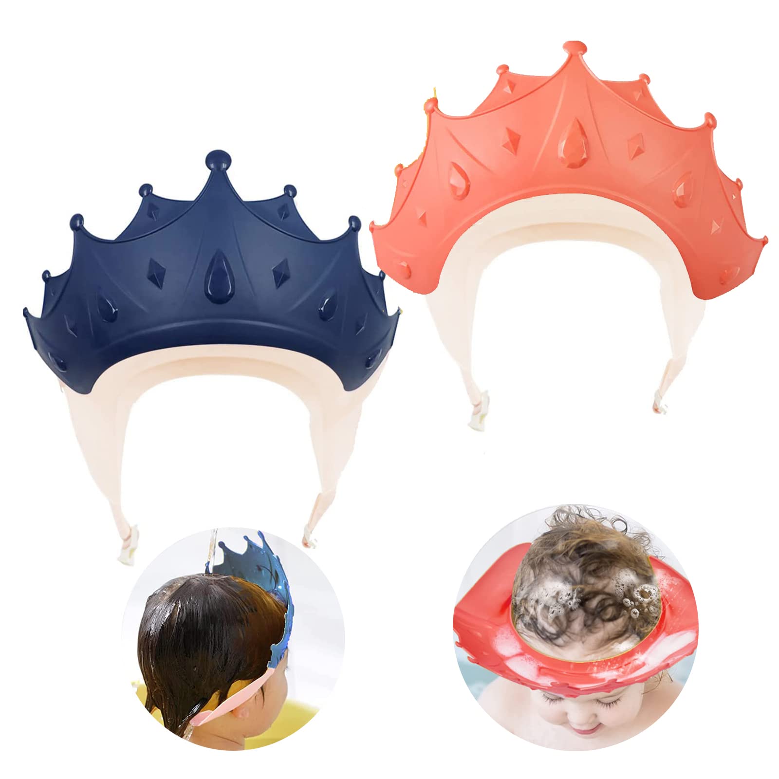 2 Pcs Kids Shampoo Cap Crown Baby Shower Shield Cap Kids Shampoo Hat Crown Hair Washing Cap Soft Kids Shower Cap Hair Washing Hat Adjustable Protects Eyes From Water and Shampoo for Toddler Baby Care