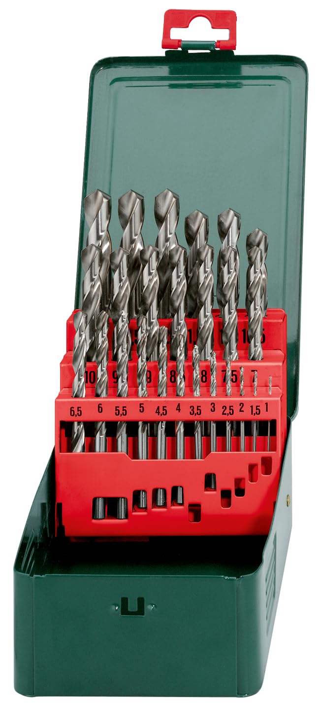 Metabo 627154000 HSS-G Twist Drills, 0 V, Green, Set of 25 Piece