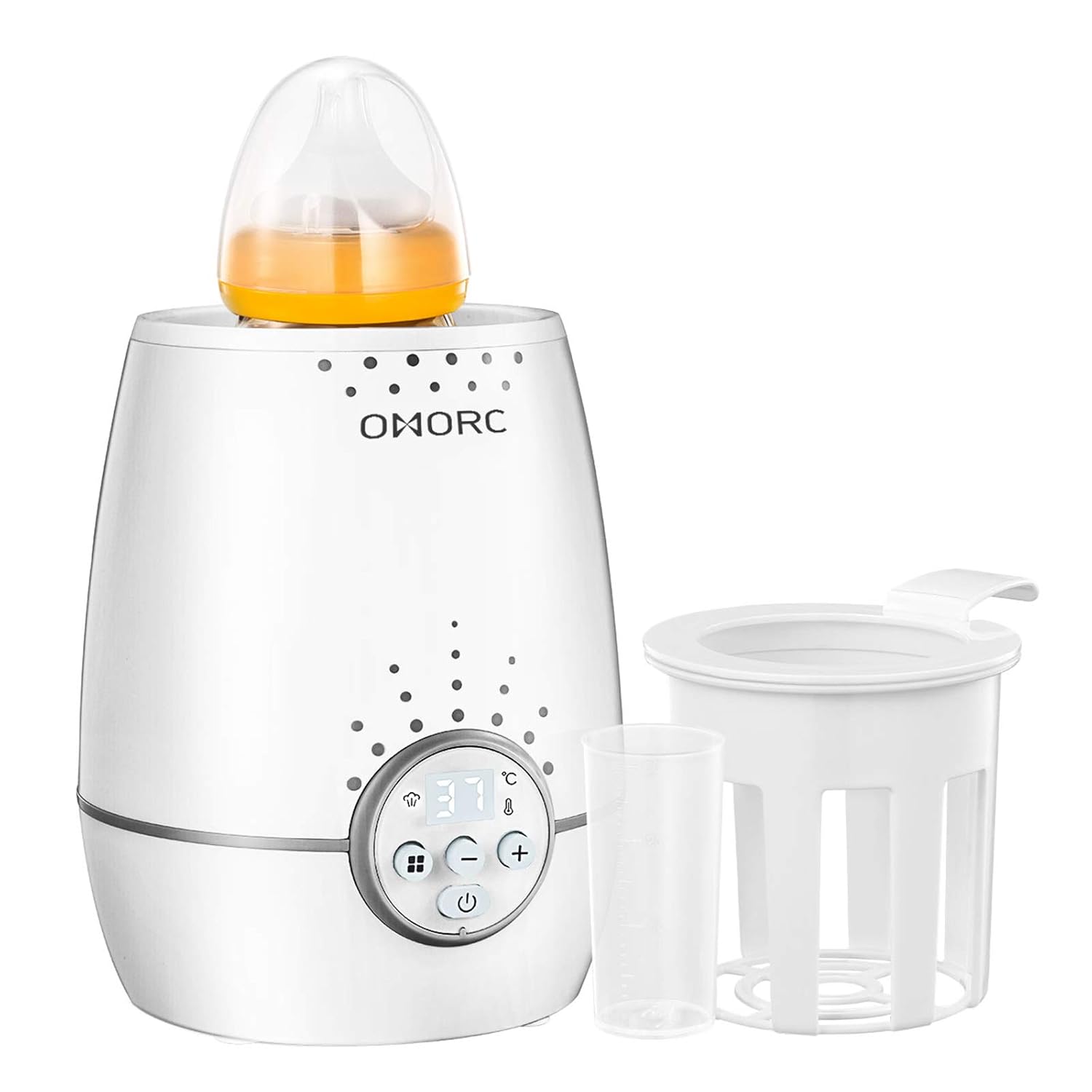 OMORC 3 in 1 Baby Flaschenwärmer für schnelles und gleichmäßiges Erwärmen von Milch & Babynahrung in nur 3 Minuten, Babykostwärmer mit LED Display,Weiß