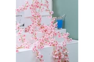 Generic Natural Cherry Flower Garland Decor, Flexible 1.8m Artificial Vine for Wide Application in Home Wedding Festival, Sil