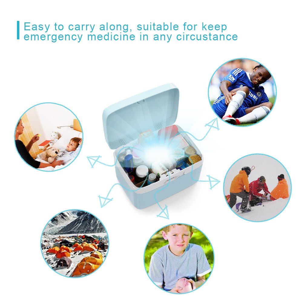 First Aid Case Medicine Storage Drug Pill Container Box Plastic Bin Hand Carry ABS 10L,Cyan