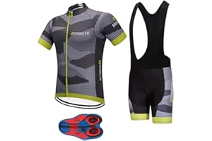 MOXILYN Men's Quick-Dry Cycling Jersey Set Road Bike Bicycle Shirt + Bib Shorts with 9D Gel Pad MTB Riding Clothing Kit