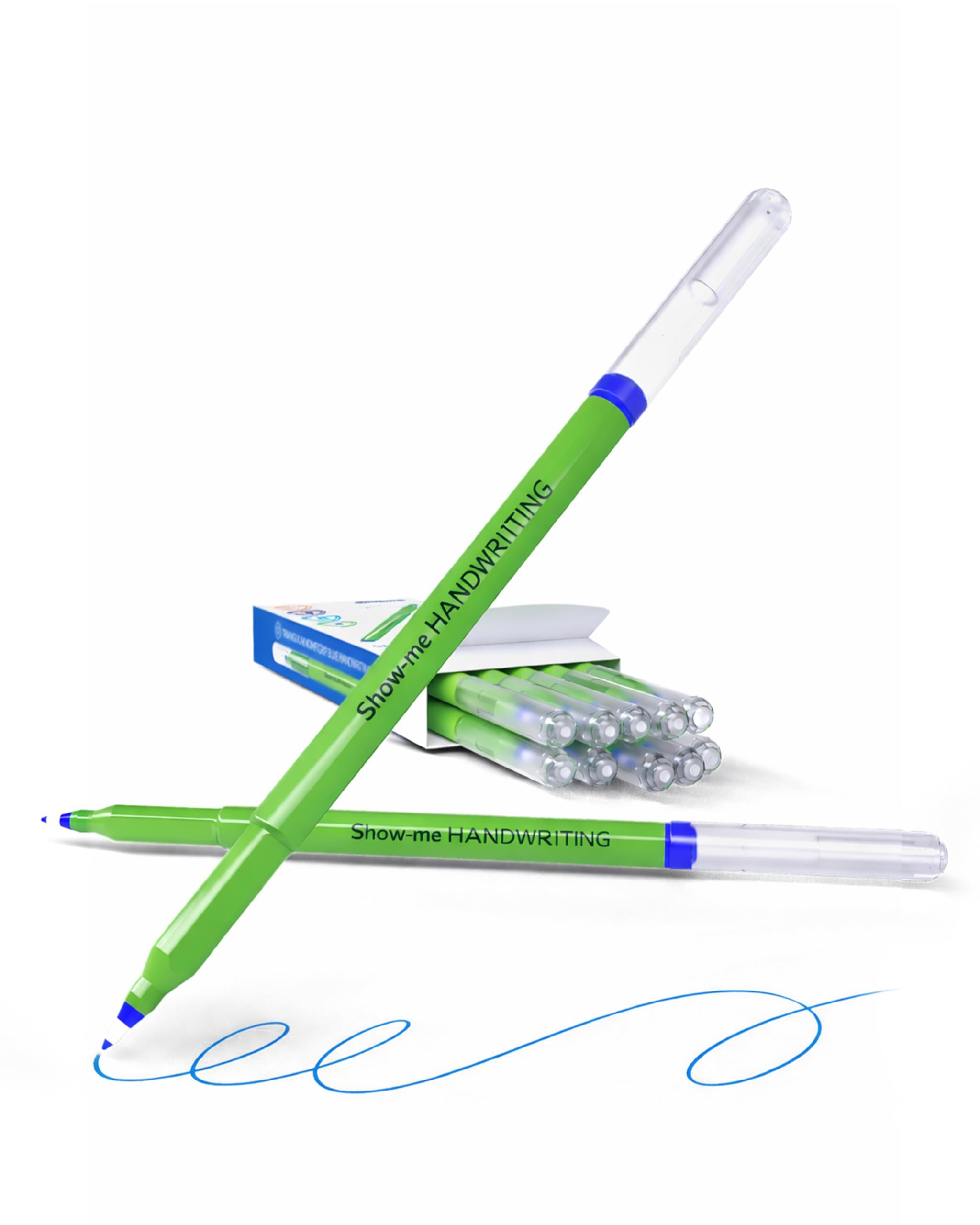 Swash - Komfigrip Handwriting Pens in Blue | Sculpted Triangular Grip for Calligraphy, Writing & Journaling | 14-Day Cap-off Anti-Dry Protection | Washable, Quick-Dry Ink Limits Smudges, Pack of 12