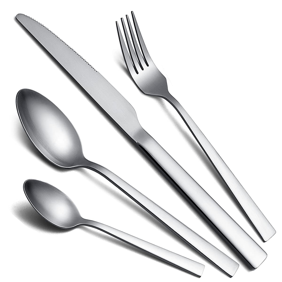 Matte Cutlery Set 24 Pieces,Kyraton Stainless Steel Brushed Polished Flatware Set Silverware Sets with Knife Spoon Fork, Dishwasher Safe,Service for 6