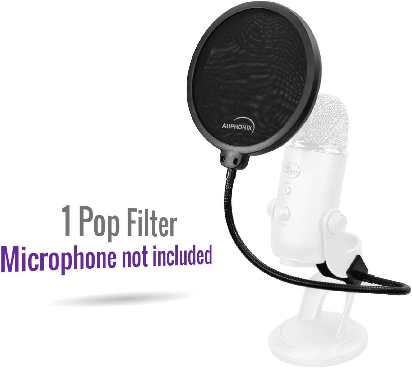 AUPHONIX Pop Filter for Blue Yeti Microphone – Custom Fit, Easy On Clasp Shield Delivers Perfectly Optimized Voice Clarity – Double Mesh Windscreen Filter Mask Blocks S Hiss, Thud, Pop & BP Plosives