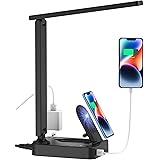 Drevet LED Desk Lamp with Wireless Charger, Desk Table Light with USB Charging Port and 2 Outlets, 3 Lighting Modes, 3 Level 
