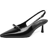 Mostrin Kitten Heels for Women Pointed Toe Pumps Patent Leather Low Heel Slingback Heels with Buckle Dress Shoes for Dating Party Working
