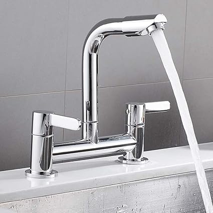 Kitchen Sink Taps 2 Hole 1 4 Turn Dual Lever Deck Mounted Hot