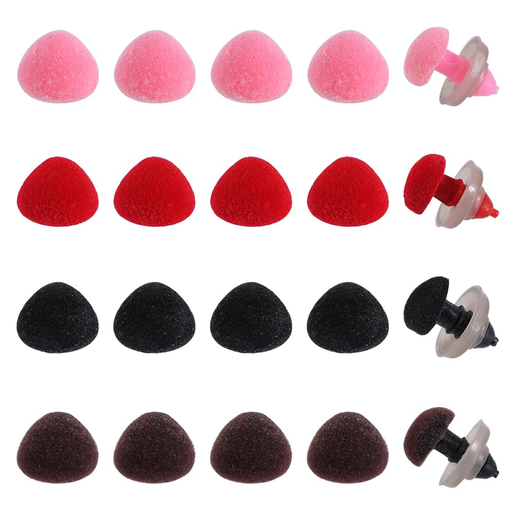 GORGECRAFT 1 Box 40Pcs 4 Colors Plastic Safety Noses Animal Doll Craft Triangle Crochet Dog Teddy Bear Flocking Nose with Washers Dolls Making Supplies for Puppet Plush Stuffed Animals Amigurumi 11mm