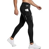 Clbort Men's Running Tights with 6 Pockets Compression Winter Running Pants for Men Reflective Thermal Leggings for Jogging