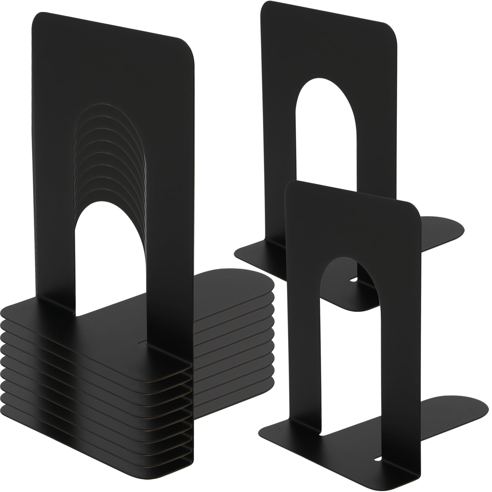 HAKZEON 12 Pack 6 Pairs Heavy Duty Metal Bookends, Non Slip Small Bookshelf Holder for Shelves Home Office Library (15x13x17cm?