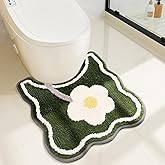 Tyrafry Toilet Bath Rug, U-Shaped Non-Slip Toilet Rug, Flower Rug for Bathroom Floor Soft Plush Microfiber Mat Super Absorbent Washable Bath Shower Mat, 20 x 22 Inches, Green