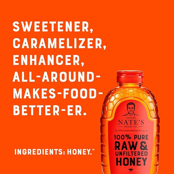 NATE’S 100% PURE, RAW & UNFILTERED HONEY – AWARD-WINNING TASTE, 32OZ. SQUEEZE BOTTLE