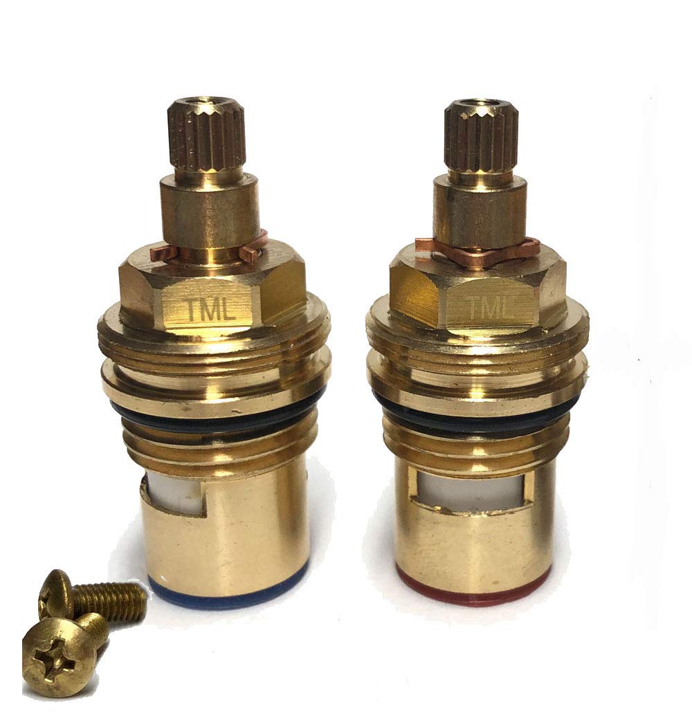 Replacement Ceramic Disc Valve Quarter Turn Cartridge (Pair) 20 Teeth Spline 1/2" x 52mm Supplied with Solid Brass Screws Fits B&Q