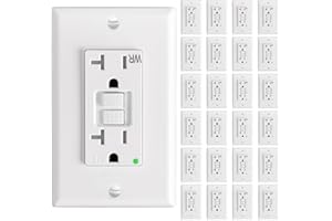 Amico 24 Pack 20 Amp GFCI Outlet with Thinner Design, Weather Resistant (WR), Self-Test GFI Receptacles with LED Indicator, Wall Plates and Screws Included, Indoor or Outdoor, White, ETL Listed
