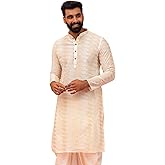 KISAH Mens Kurta – Printed Cotton Blend Tunic with Mandarin Collar, Regular Fit – Indian Wedding Outfit for Men – Festive Wear for Diwali, Eid & Celebrations, White1, 44
