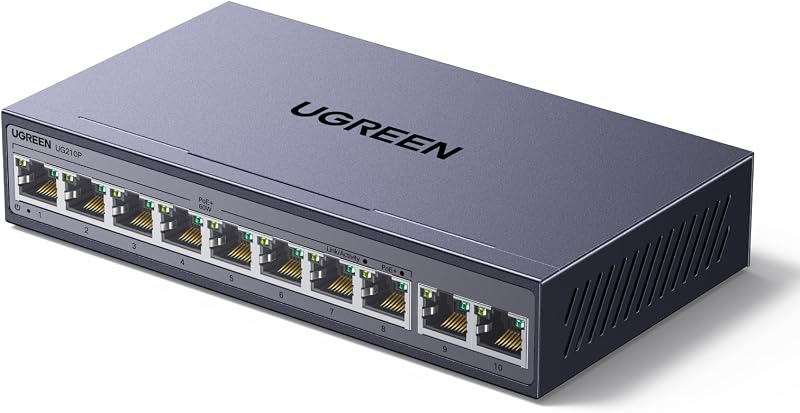 PoE Switch Gigabit LAN Switch mit 8 PoE+2 Gigabit Ports (10 Port)