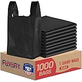 Fuxury 1000 Count Black Plastic Grocery Bags 11.5" x 6.5" x 21", T-shirt, Trash, Take Out, Restaurants,To Go, Retail Shopping Bags in Bulk for Small Business (Made in USA)