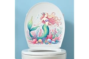 PALEERY@FC Sea World Shell Mermaid Toilet Cover Sticker Decals,Spring Butterfly Leaf Waterproof Toilet Lid Tank Seat Decals Cistern Self-Adhesive Bathroom Wall Sticker