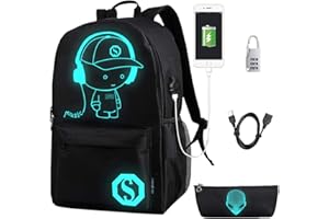 FLYMEI Bookbags for Teen Boys, Anime Cartoon Luminous Backpack with USB Charging Port, 17 Inch Laptop Backpack for Men, School Backpack for Girls/Boys, Cool Anime Backpack, Black