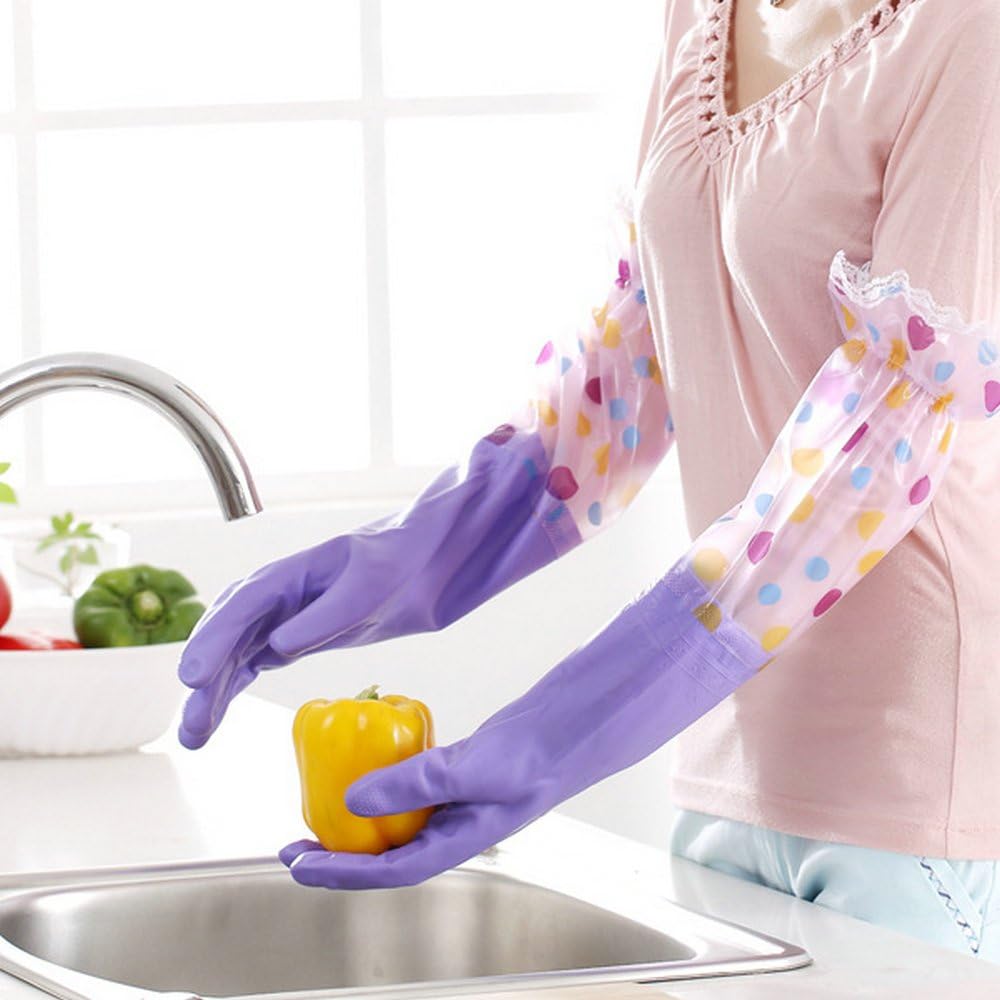 Long Sleeve Thicken Velvet Finger Premium Waterproof Gloves Kitchen Washing Dishes Reusable Durable Dishwashing Household Housework Gloves Warm Gloves