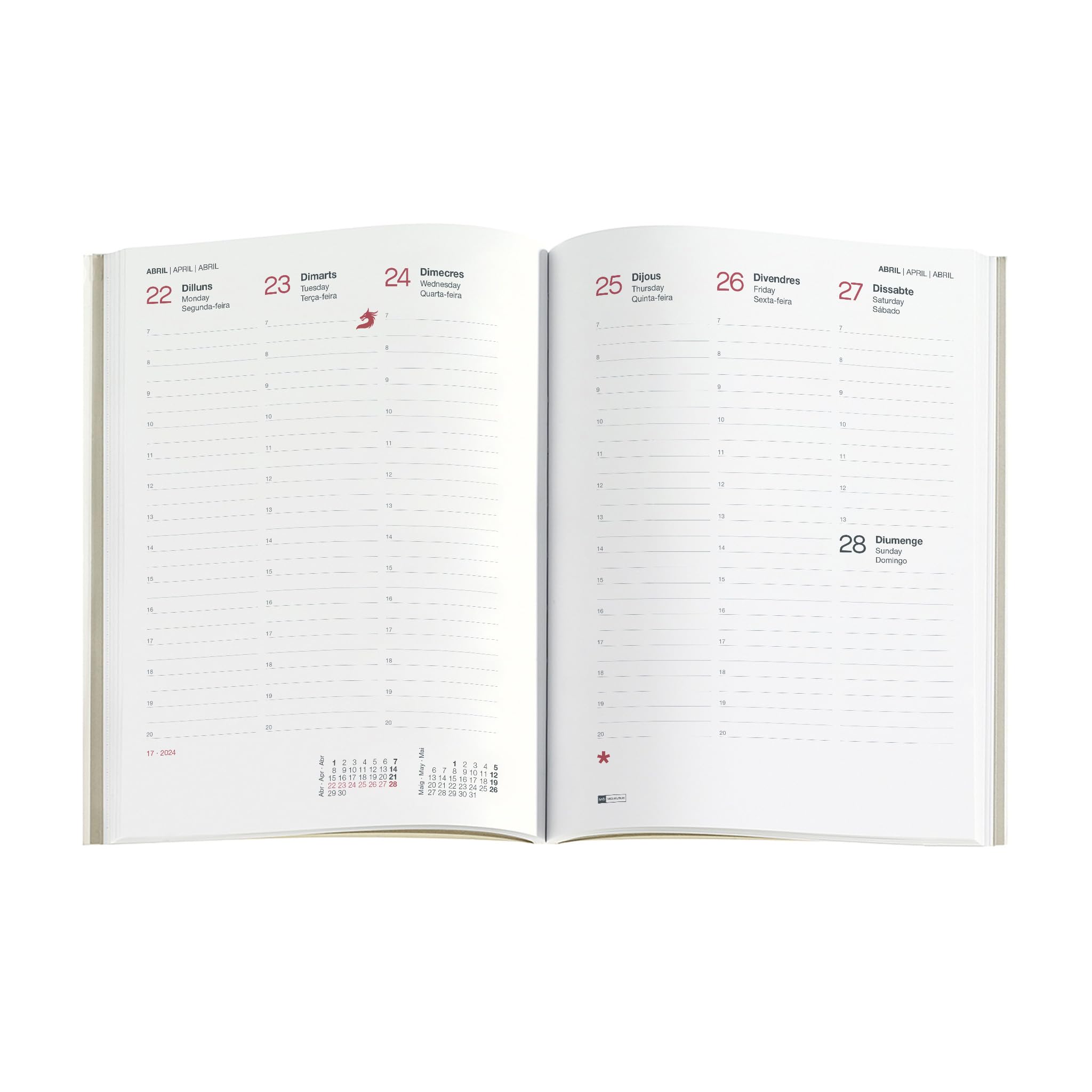 Miquelrius - 2024 Annual Diary Refill, Vertical Week View, Plus Size 155 x 213 mm (similar A5), Catalan, Portuguese and English
