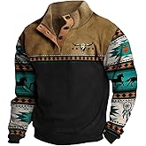 Zhyaj Western Sweatshirts for Men Aztec Ethnic Print Quarter Zip Pullover Fleece Hoodies Casual Stand Collar Sweatshirt