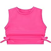 EXARUS Girl's Crop Tank Tops Dance Ribbed Knit Sleeveless Round Neck Racerback Casual Cute Cropped Top 6-12Y