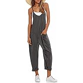 Fisoew Women's Summer Sleeveless Loose Casual V Neck Jumpsuits Spaghetti Strap Long Pants Baggy Overalls with Pockets