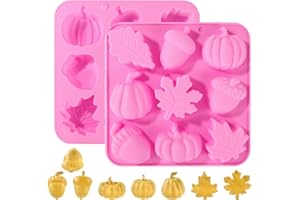 2pcs Halloween Silicone Molds, 3D Halloween Thanksgiving Candy Mould Fall Maple Leaf Pumpkin Molds for Baking Making Chocolat