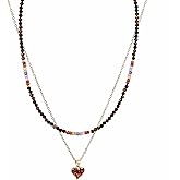 Senxilk Layered Gemstone Necklace Set – 18K Gold Plated Copper Chain with Heart Pendant & Beaded Choker with Gold Square Spacers
