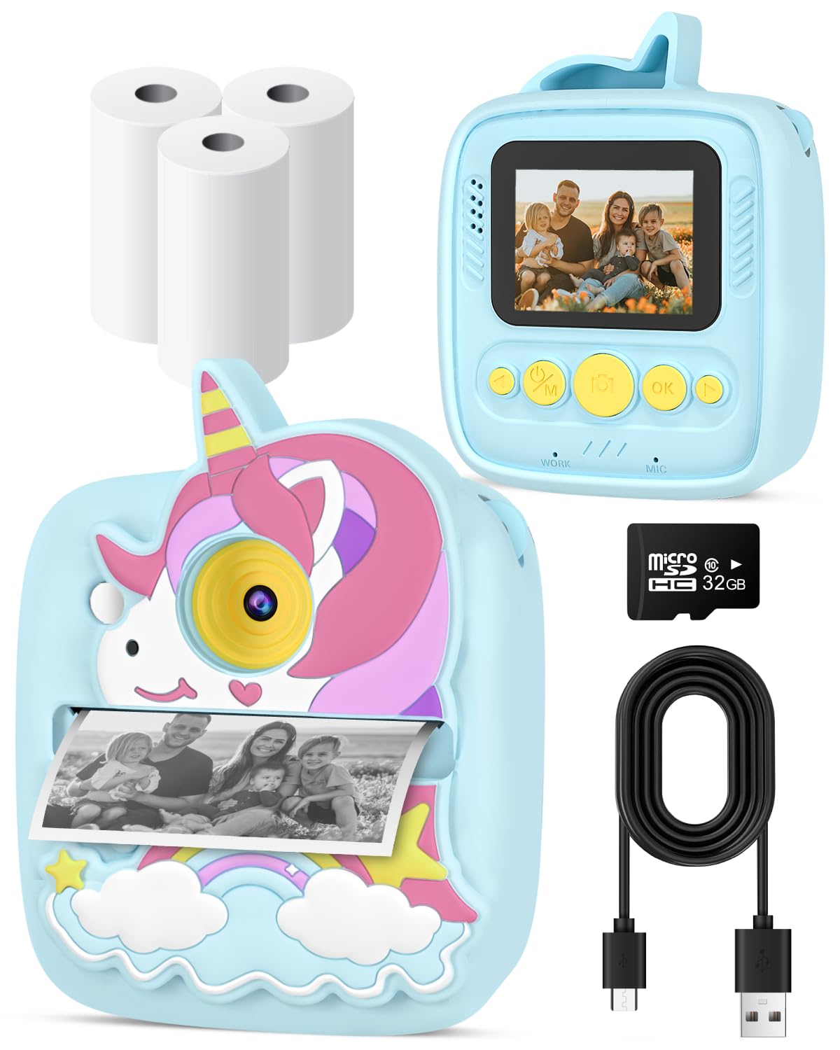 YTETCN Instant Print Camera for Kids 3-12 Years, Kids Camera with 32G SD Card & 300 Photos Paper, 48MP Photo 1080P Video, Christmas Birthday Gifts for Girls Boys Toddler