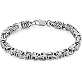 HZMAN 6mm Wide Stainless Steel Byzantine Bracelet for Men 8.5"