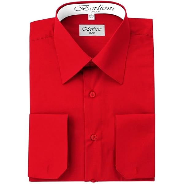 Elegant Men's Button Down Two Tone French Convertible Red Dress Shirt  (Medium 15-15.5 32/33) at Amazon Men's Clothing store