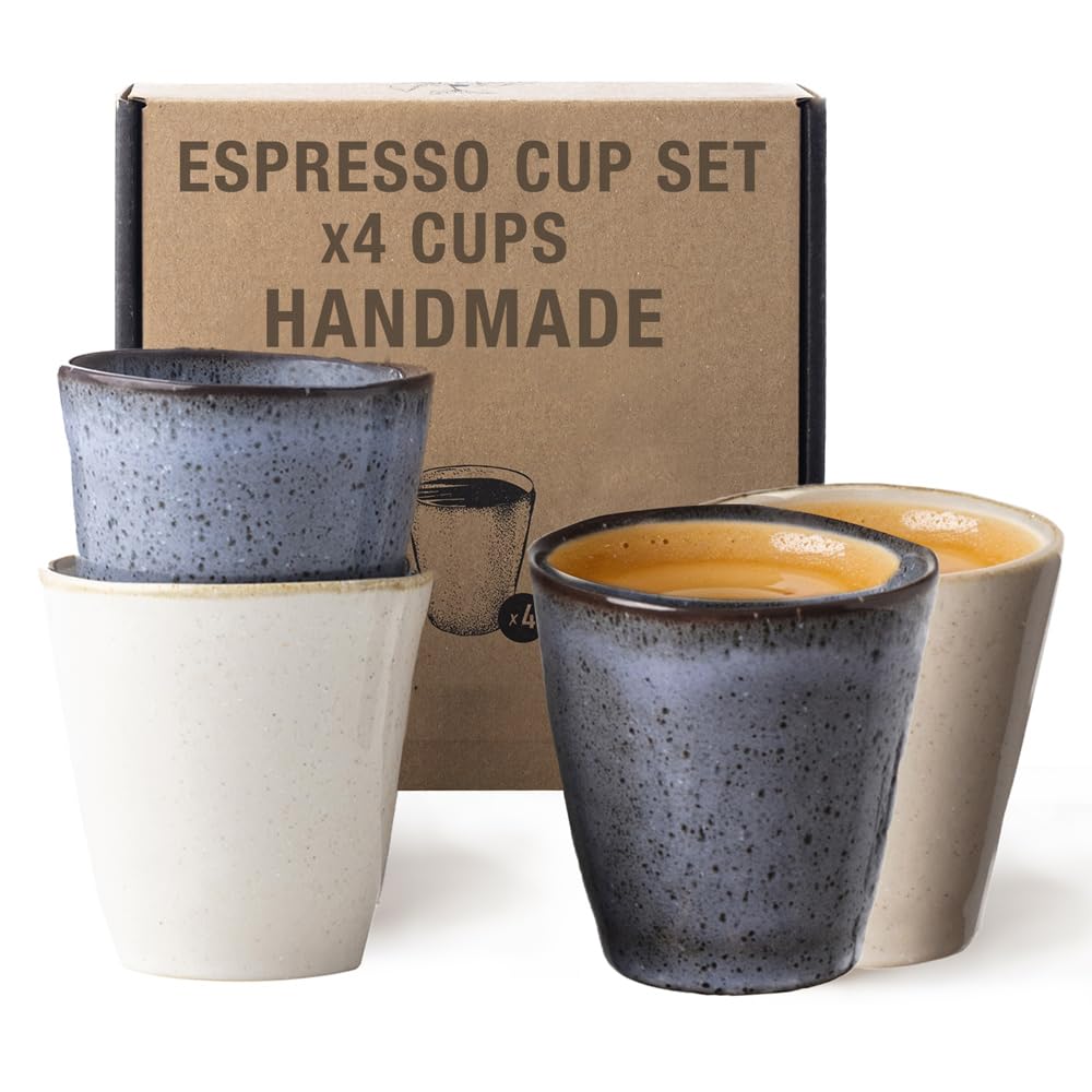 Origeens Espresso Cup Set I 4 x Ceramic Espresso Cups Handmade in Portugal I Coffee Cup 120 ml x 4 I Original Gift Idea