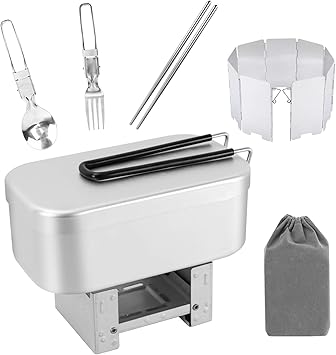 Amazon メスティン アルミニ製飯盒 7点セット キャンプ飯ごう ポケットストーブ付き ウインドスクリーン付き ウトドア専用クッカーセット バーべキュー キャンプ用品 収納袋付き 弁当箱 炊く 蒸す 燻す 携帯便利 登山 ピクニック 野外用食器 防災グッズ 通勤 通学