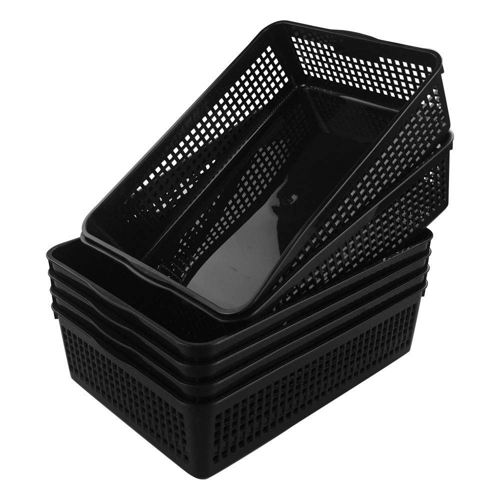 Cadineer 6-Pack Rectangular Storage Basket, A4 Storage Baskets, Black Office Plastic Storage Basket