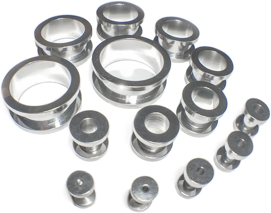 Plain Surgical Stainless Steel Screw-Fix Flesh Tunnels Ear Plugs 316L Ear Expanders 16MM