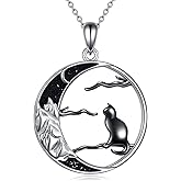 Black Cat Necklace for Women Sterling Silver Celtic Moon Cat Jewelry Gifts