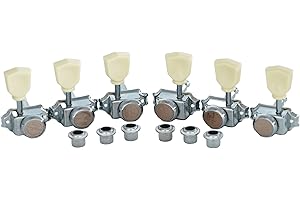 Guyker 3x3 Vintage Style Locking Guitar Machine Heads – 1:15 Ratio Lock String Chrome Deluxe Tuning Key Pegs Tuners Set Replacement for Electric, Acoustic or Folk Guitars - GK44sp, White Button