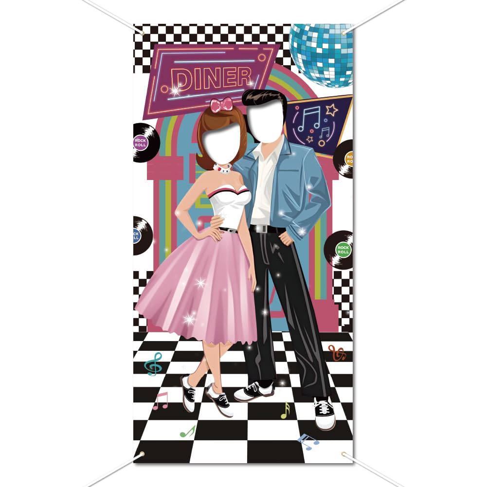 WADORN 50s Disco Dance Photo Door Banner Backdrop Decor, Large Fabric Photo Background Prop Face Photography Hanging Banner Decor Rope Disco Party Night Vintage Games Favor Supplies, 180x90cm