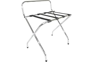 USTECH Single Tier X-Shape Folding Luggage Rack with High Back | Durable Metal Stand & Heavy-Duty Nylon Straps for Guest Room Storage & Suitcase Holder | Perfect for Bedroom & Closet
