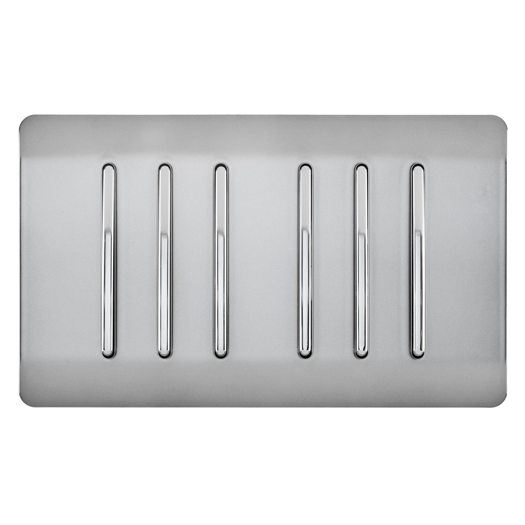 Trendi 6 Gang 2 Way 240V Screwless Raised Front Twin Plate Plastic Artistic Modern Glossy 10 Amp Chrome Rocker Electrical Wall Light Switch Brushed Steel - ART-SS66BS