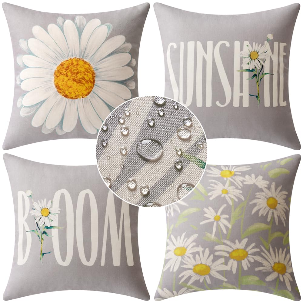 MIULEE 4 Pack Cushion Covers Outdoor Waterproof Throw Pillow Cover Home Pillow Case Pillowcases for Tent Park Bed Sofa Chair Bedroom Decorative Balcony 40x40cm 16x16inch Grey